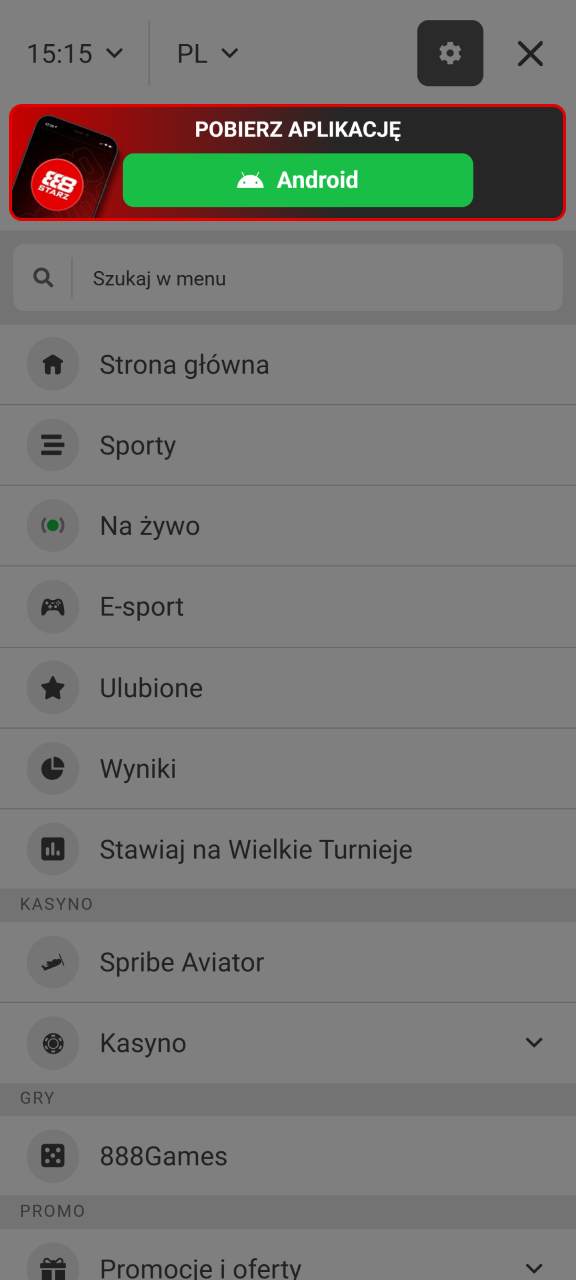 Pobierz plik APK dla systemu Android bezpośrednio ze strony 888starz.