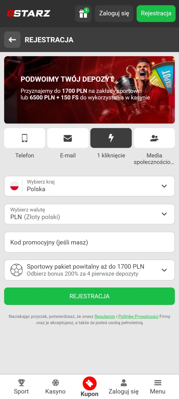 Rozpocznij proces przez rejestrację na platformie, aby uzyskać dostęp do wszystkich funkcji 888starz.