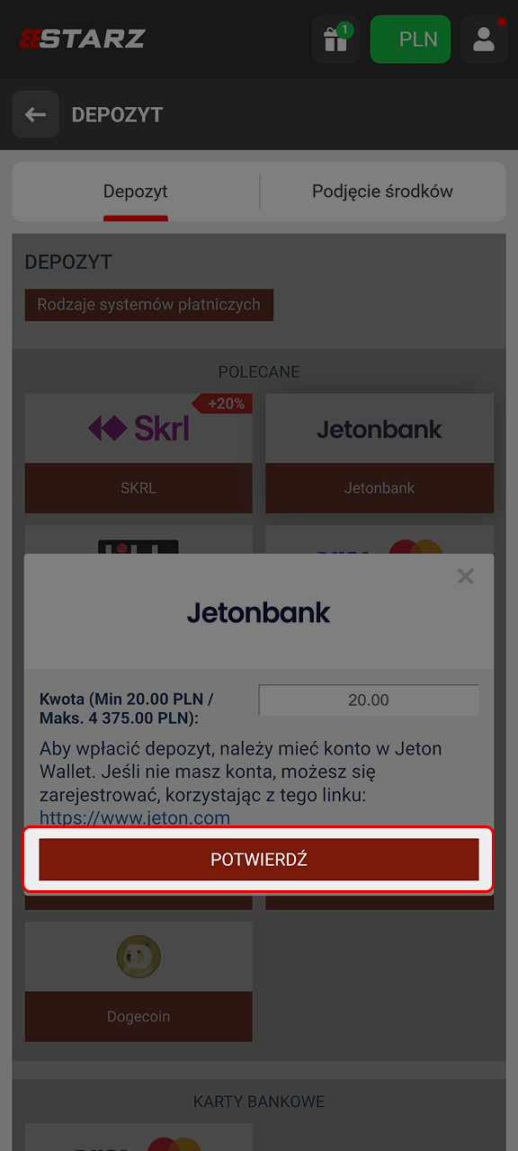 Potwierdź swoją wpłatę w serwisie 888starz.