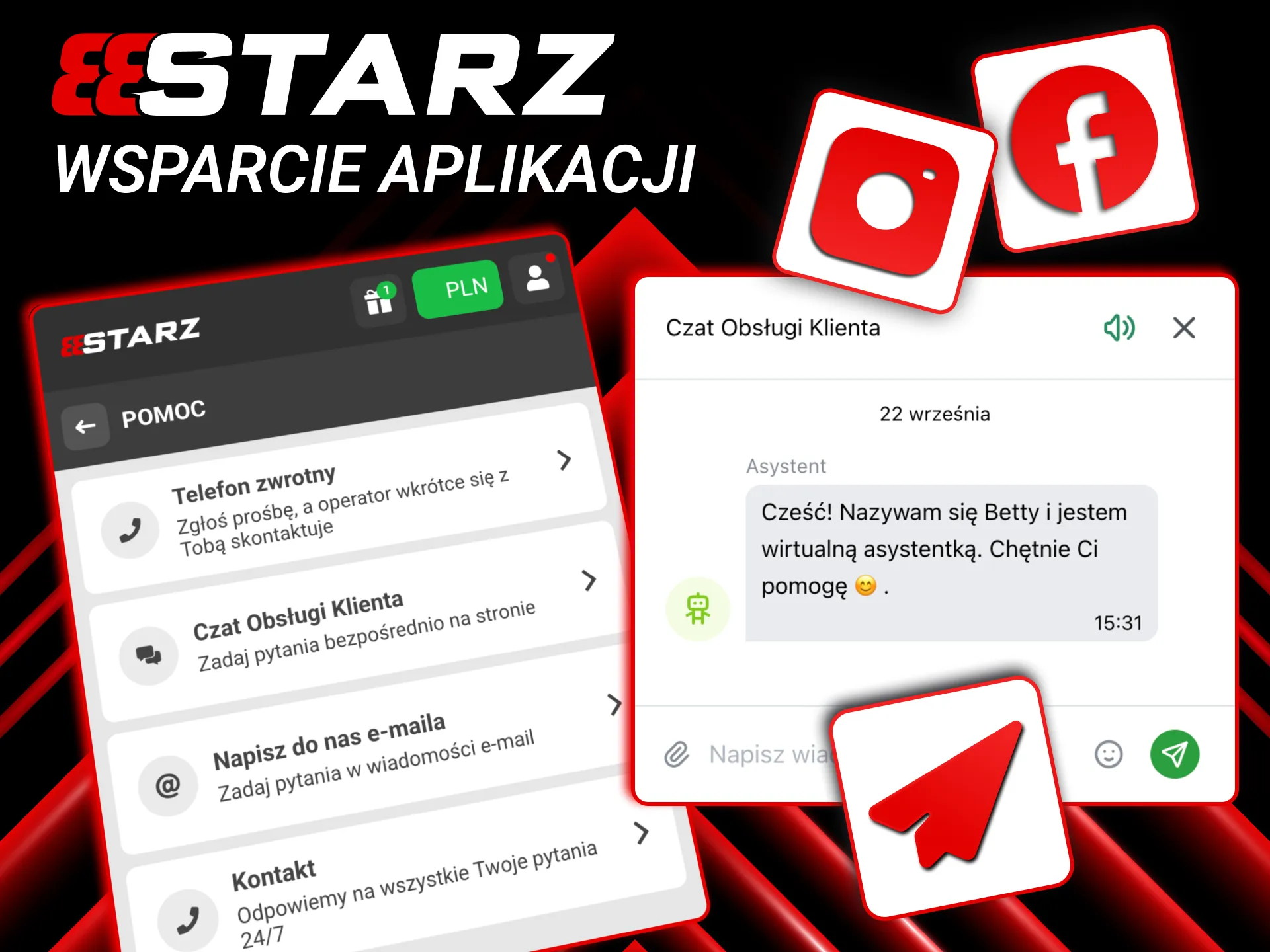 Całodobowe wsparcie 888starz przez czat, email i media społecznościowe.