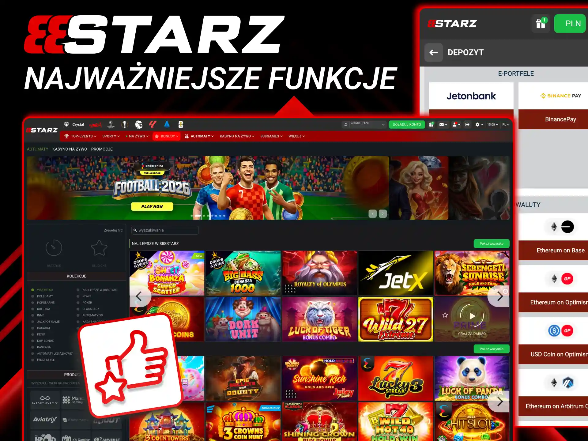 Funkcjonalność 888starz łączy zakłady, kasyno, sporty wirtualne i transmisje.