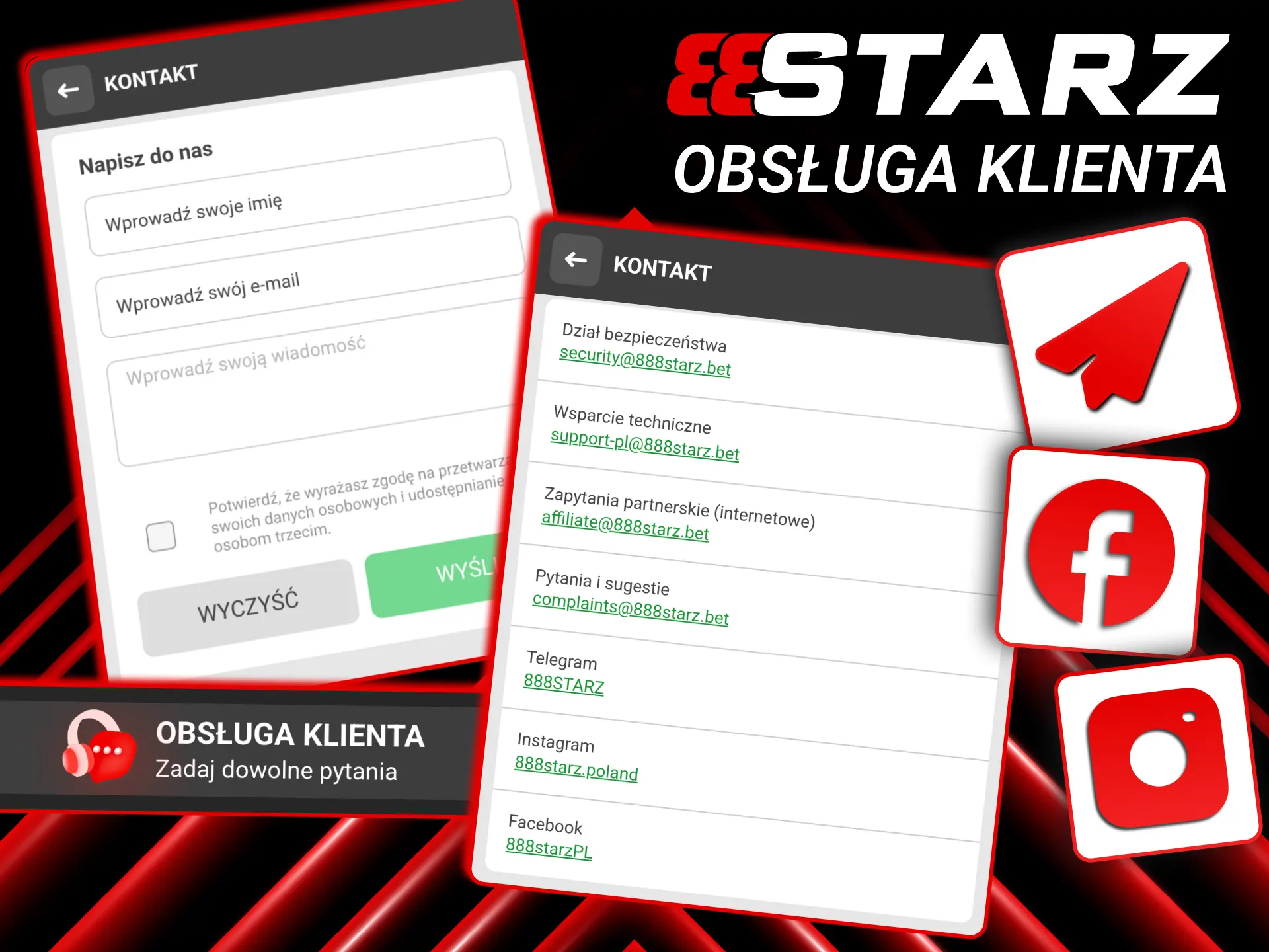 Kontakt z 888starz możliwy przez czat, email i Telegram.